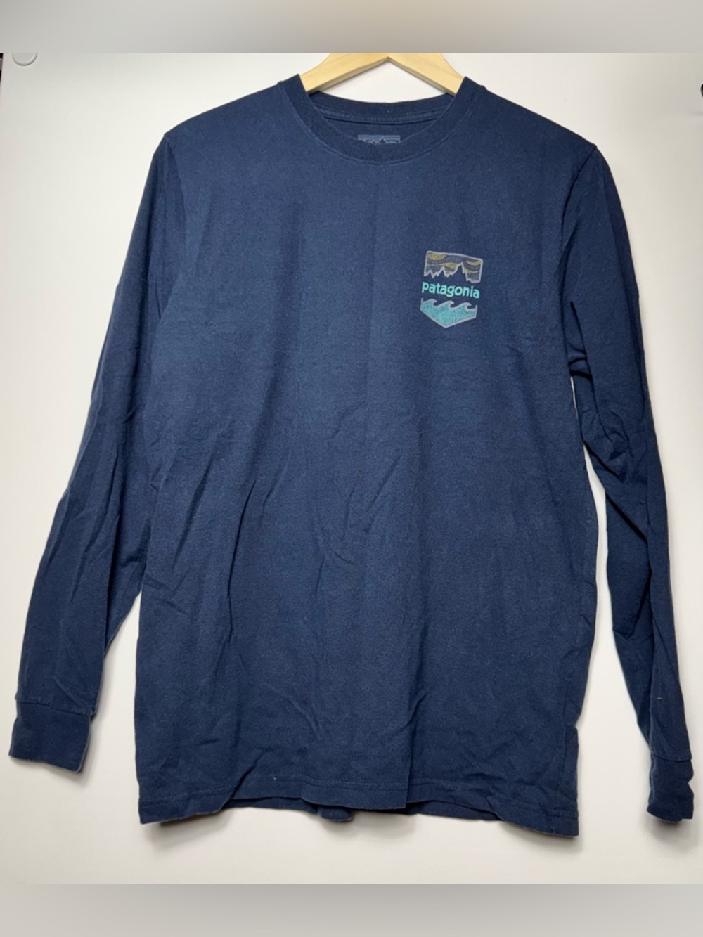 Patagonia Men’s Crewneck Regular Fit Blue Outdoors Long Sleeve T Shirt Size Med